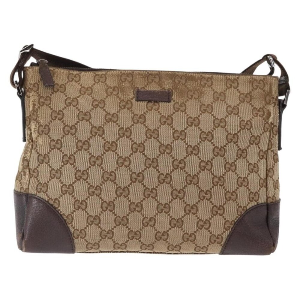 Authentic GUCCI GG Canvas Shoulder Bag Beige Silver 114273 - Picture 5 of 16